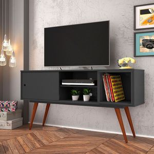 Bancada Rack Tv Até 55 Polegadasretro 65 Preto Ac - Cor: Preto