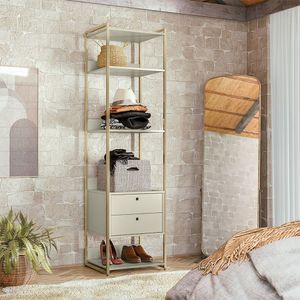 Closet Industrial Solteiro Aberto Armario Com 2 Gavetas - Off White - Cor: Off White