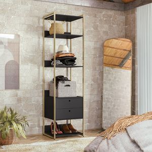 Closet Industrial Solteiro Aberto Armario Com 2 Gavetas - Preto - Cor: Preto