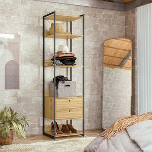 Closet Industrial Solteiro Aberto Armario Com 2 Gavetas - Pinus - Cor: Marrom