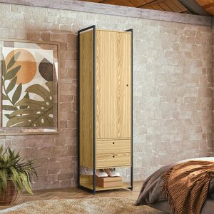 Closet Industrial Solteiro Armario Com Cabideiro + 2 Gavetas Olivar - Pinus - Cor: Marrom