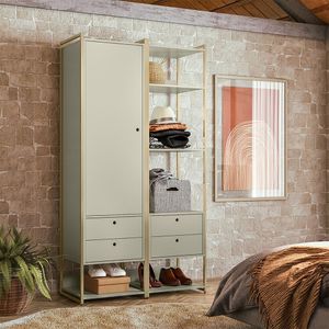Closet Olivar Industrial Solteiro Estantes P/ Livros 108cm - Off White - Cor: Off White