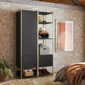 Closet Olivar Industrial Solteiro Estantes P/ Livros 108cm - Preto - Cor: Preto