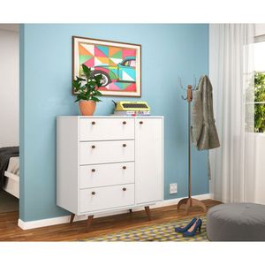 Cômoda 4 Gavetas E 1 Porta Retrô 30 Olivar - Cor: Branco