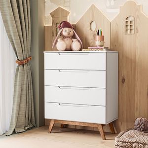Cômoda Infantil Retrô Com 4 Gavetas Alpi - Branco Acetinado - Cor: Branco