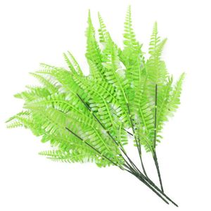 Kit 6 Ramos Decoração Arranjo Samambaia Planta Artificial Plástico Verde 5 Galhos Cada 43cm