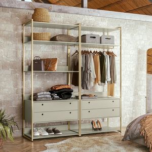 Guarda Roupa Closet Modulado Industrial Quarto Solteiro Olivar Aberto 178cm-Off White- Off White