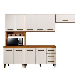 Cozinha Completa 10 Portas 3 Gavetas Atenas Kaiki Moveis Nature/off White