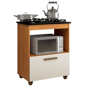 Balcão Para Cooktop 5 Bocas 1 Porta Basculante 1 Nicho Para Micro-Ondas Salvia Nature/Off White