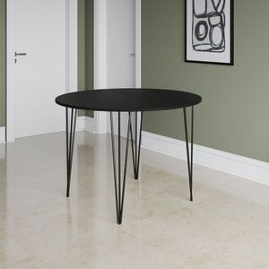 Mesa Jantar Redonda Preta Hairpin 110Cm Elen Base Ferro Preto - Preto