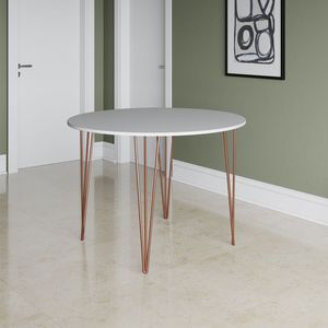 Mesa Jantar Redonda Branca Hairpin 90Cm Elen Base Cobre - Preto