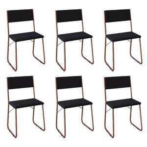 Kit 6 Cadeiras De Jantar Estofadas Angra - Cobre E Preta - Preto