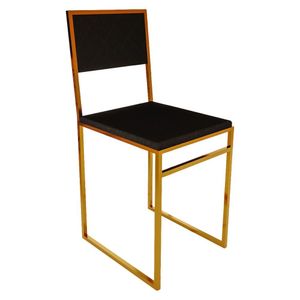 Cadeira De Jantar Industrial Isa Assento Estofado Veludo Preto Base Cobre - Preto
