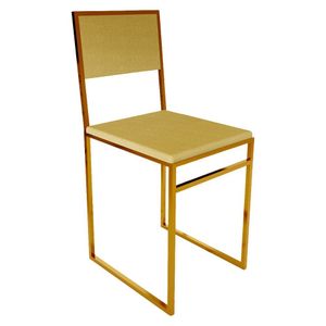 Cadeira De Jantar Industrial Isa Assento Estofado Veludo Bege Base Cobre - Bege