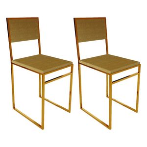 Kit 2 Cadeiras De Jantar Industrial Isa Assento Estofado Veludo Marrom Base Cobre - Marrom