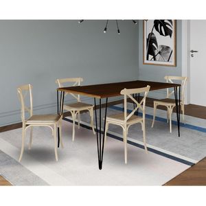 Jogo De Mesa Elen Retangular 140X80Cm Preto Com 4 Cadeiras Katrina Off White Assent - Preto