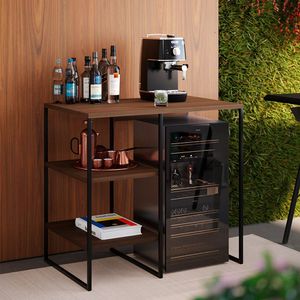 Aparador Adega Industrial 2 Prateleiras Bourbon 80Cm - Preto/Carvalho - Preto