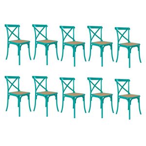Kit 10 Cadeiras Cross Katrina X Azul Turquesa Assento Bege Aço New Green - Preto