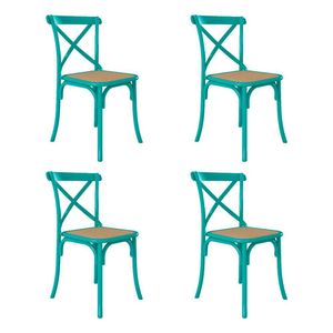 Kit 4 Cadeiras Cross Katrina X Azul Turquesa Assento Bege Aço New Green - Preto