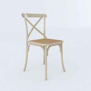 Cadeira Cross Katrina Off White Assento Corano Bege Aço - Preto