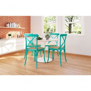 Kit 2 Cadeiras Katrina X Azul Turquesa Assento Bege Aço New Green - Bege