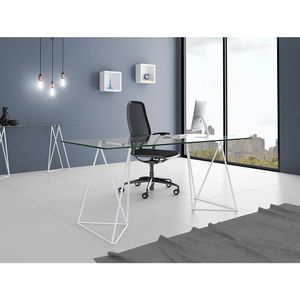 Escrivaninha De Vidro Bela Vista Cavalete Base Ferro Branco - Preto