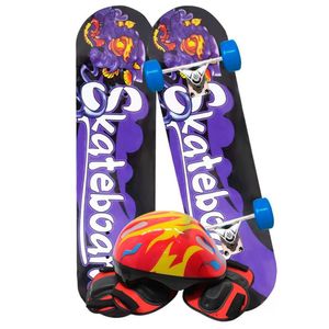Skate Infantil Estampado Roxo Kit Equipamentos De Proteção
