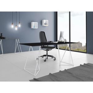 Escrivaninha Bela Vista Cavalete Tampo Preto Base Ferro Branco - Preto