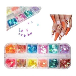 Kit Glitter Folha Outono Unhas Holográfica Formas 3D Beleza