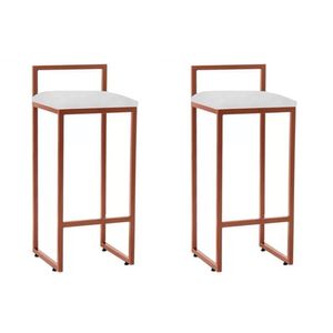 Kit 2 Banquetas Alta Industrial Bar Cozinha Bistrô Aço Dori Cobre Assento Corino Branco - Preto