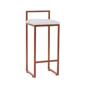 Banqueta Alta Industrial Em Aço Dori Cobre Assento Suede Branco - Preto