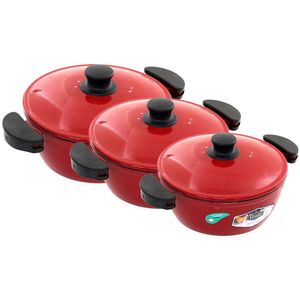 Kit Panelas Gulê Alumínio 900ml 1,45l 1,75l 3 Peças Vermelho