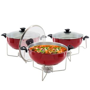 Kit 3 Rechaud Vermelho A álcool Com Tampa De Vidro 6,5l