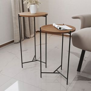 Mesa Lateral Redonda Áquila Preta Tampo Imbuia - Marrom