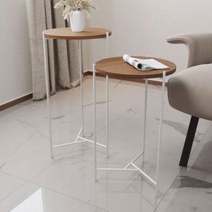 Mesa Lateral Redonda Áquila Branca E Tampo Imbuia - Marrom