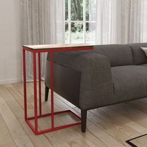 Mesa Lateral Industrial Elena Tampo Amendoa Base Ferro Vermelho - Preto