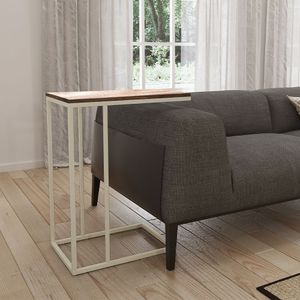 Mesa Lateral Industrial Elena Tampo Amendoa Base Ferro Off White - Preto
