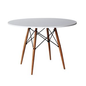 Mesa Eames Eiffel Redondo Tampo De Madeira 80Cm Branca - Branco