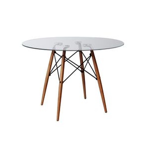 Mesa Eames Eiffel Redondo Tampo De Vidro 110Cm - Branco