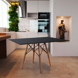 Mesa Eames Eiffel Retangular Tampo De Madeira 120X75Cm Preto - Preto