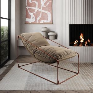 Espreguiçadeira Industrial Arpoador Com Almofada Cobre E Bege - Marrom