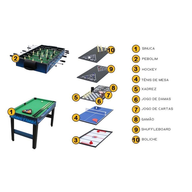 Mini Mesa de Jogos 4 em 1 - Bilhar, Pebolin, Hóquei e Ping Pong