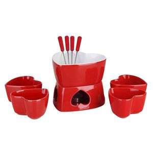 Conjunto Para Fondue Coração 500ml Cerâmica 4 Pessoas