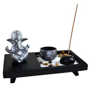 Terrário Bandeja Areia Altar Ganesha Jardim Zen Decorativo Porta Vela Incensário Madeira 10cm