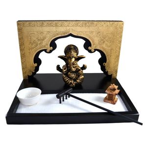 Terrário Bandeja Areia Altar Ganesha Jardim Zen Decorativo Porta Vela Madeira 14cm