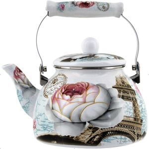 Chaleira Premium Aço Esmaltada Retrô Vintage 2,5l Paris Rosa