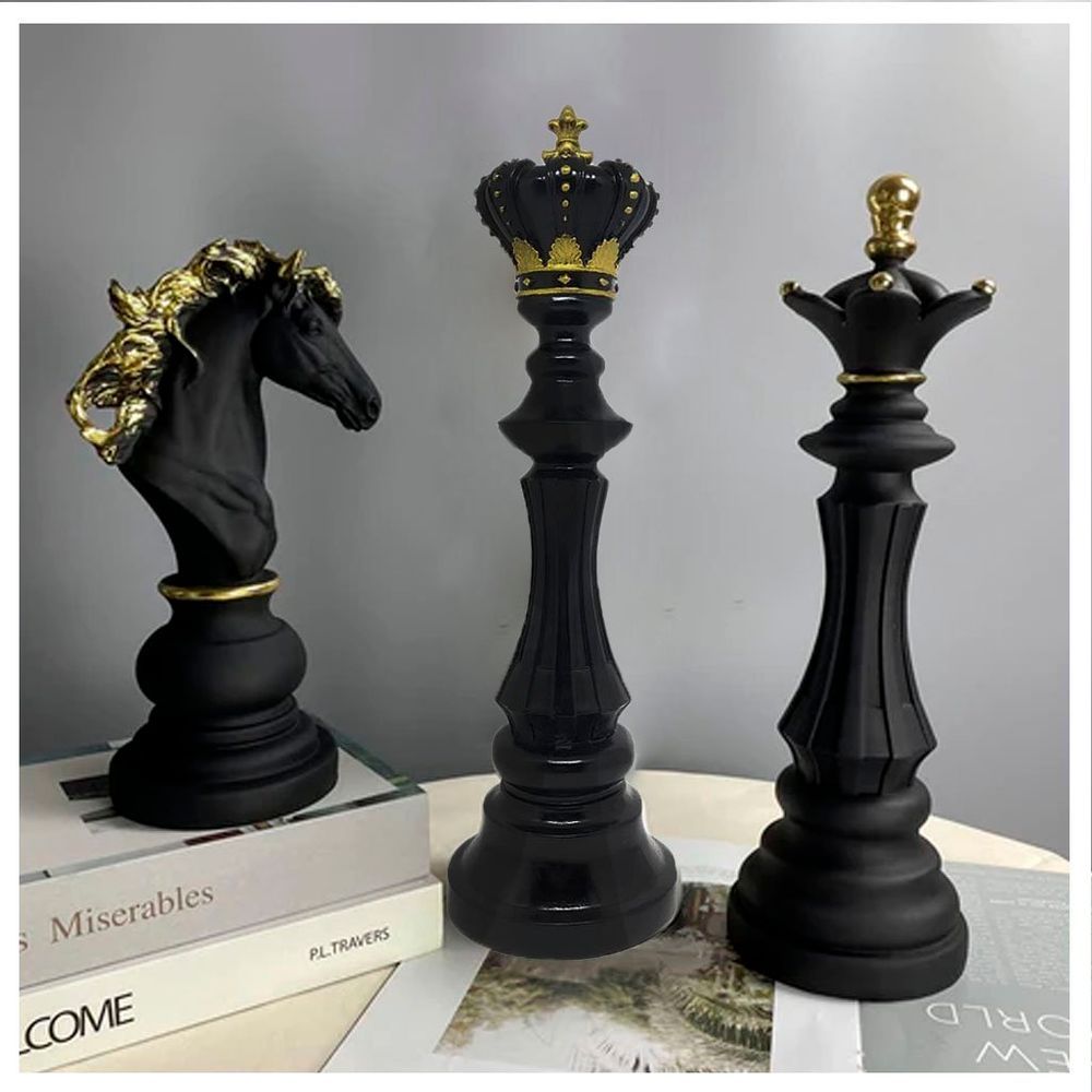 Peças De Xadrez Kit Rei Rainha Cavalo Decoração Escultura - R$ 299,9