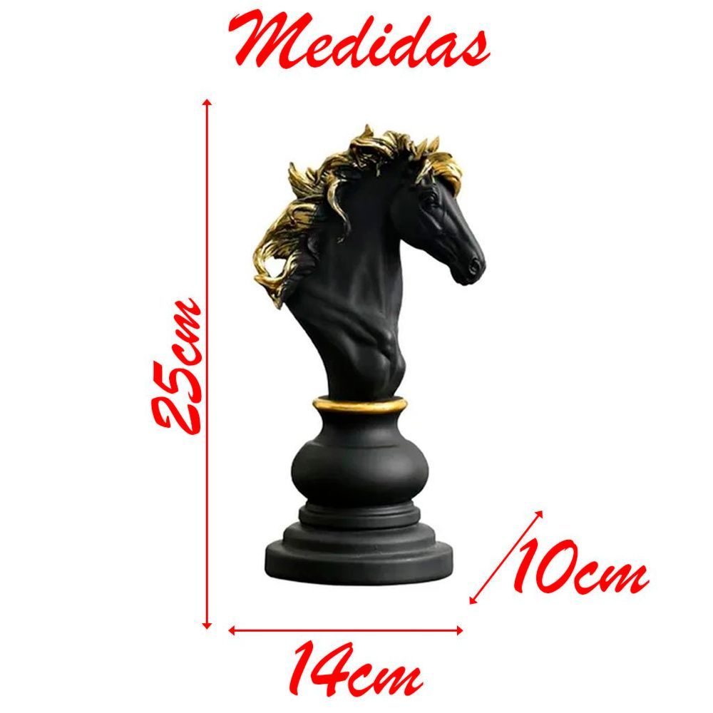 Decoração Peças De Xadrez Preto Rei Rainha E Cavalo Escultura