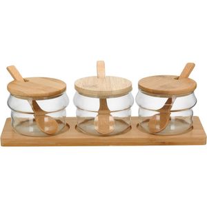 Table Porta Condimento 9X29X9Cm Borosilicato Transp 3Pç Com Suporte