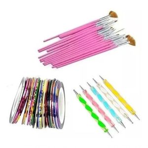 Kit Unhas 15 Pincéis + 10 Boleadores + 10 Fitas Metalizadas